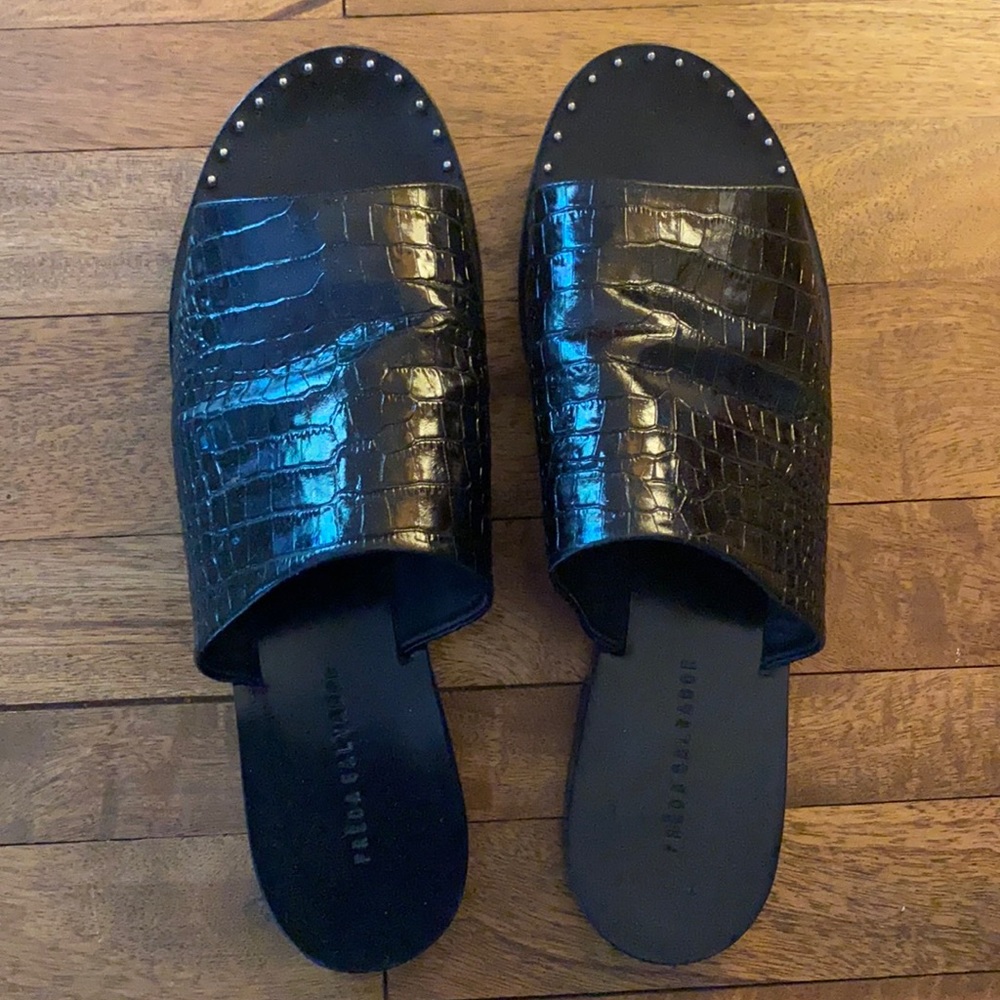 Freda Salvador crocodile embossed leather slides